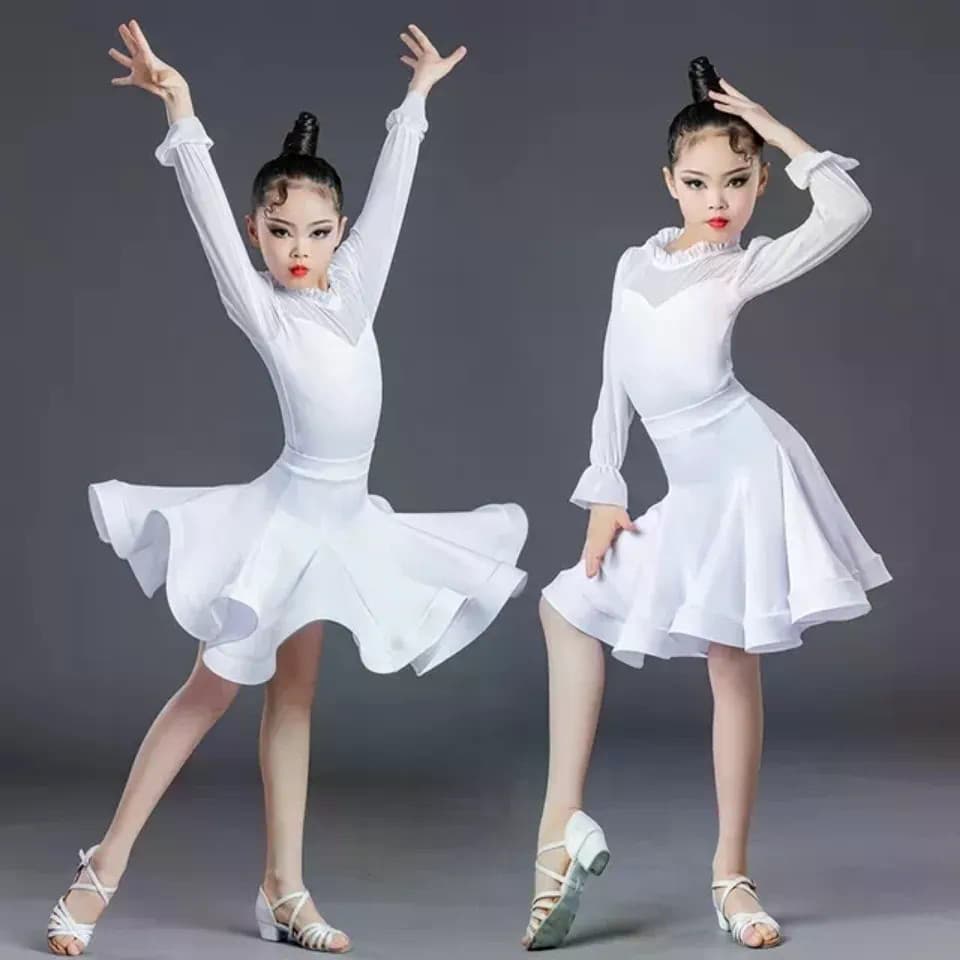 [WDF] Novo estilo de roupas de competição de saia latina infantil de alta qualidade, dança latina para meninas, arte pro