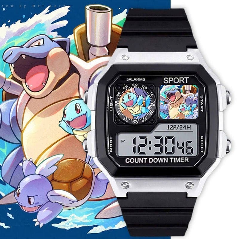 Relógio infantil popular dos Pokémon Squirtle, Gengar, Charizard, relógio eletrônico com função de cronometragem para es