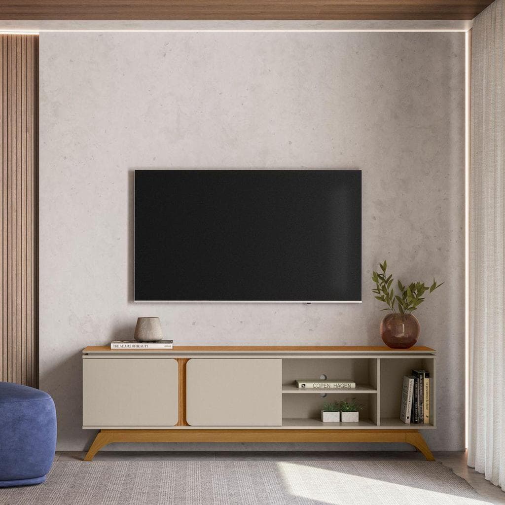 Rack Para TV Santorini 239cm Tauari Off White Flex Para Sala