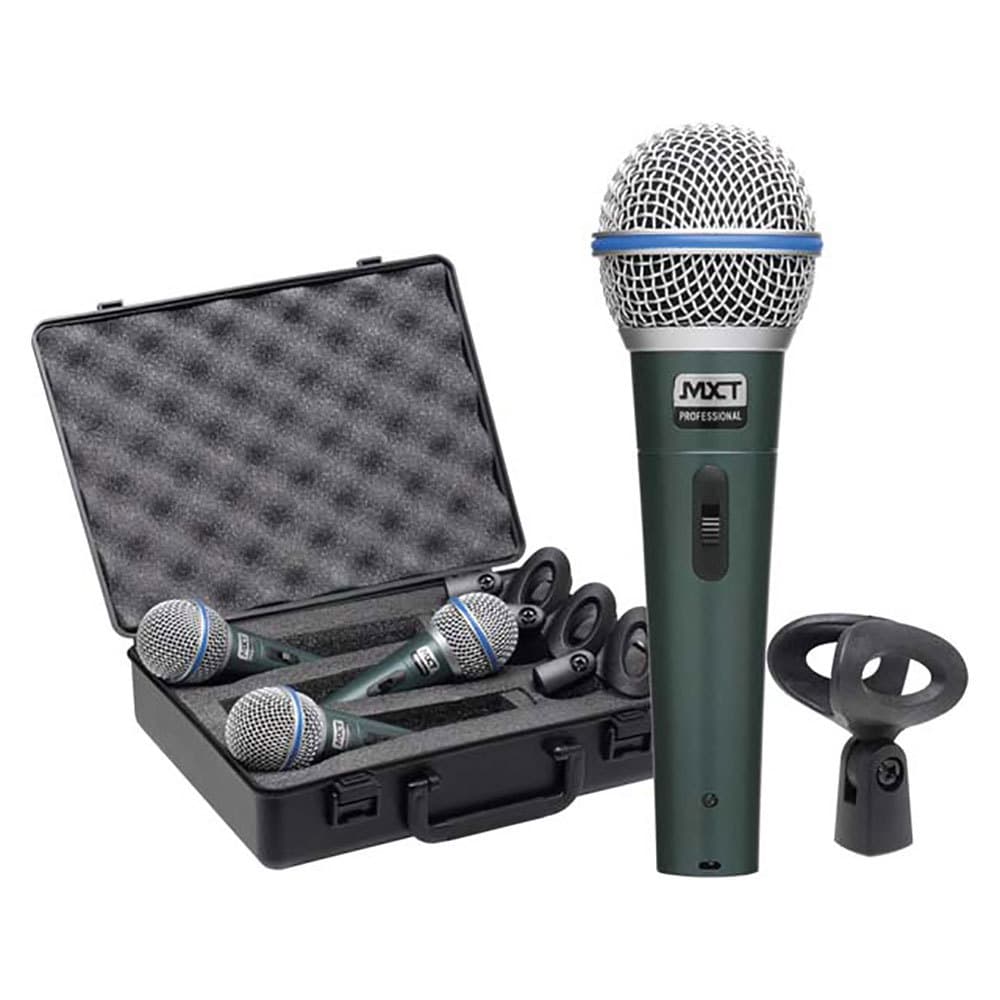 Kit 03 Microfone Mxt Dinâmico Pro Bt-58a Metal Com Maleta E Cachimbo