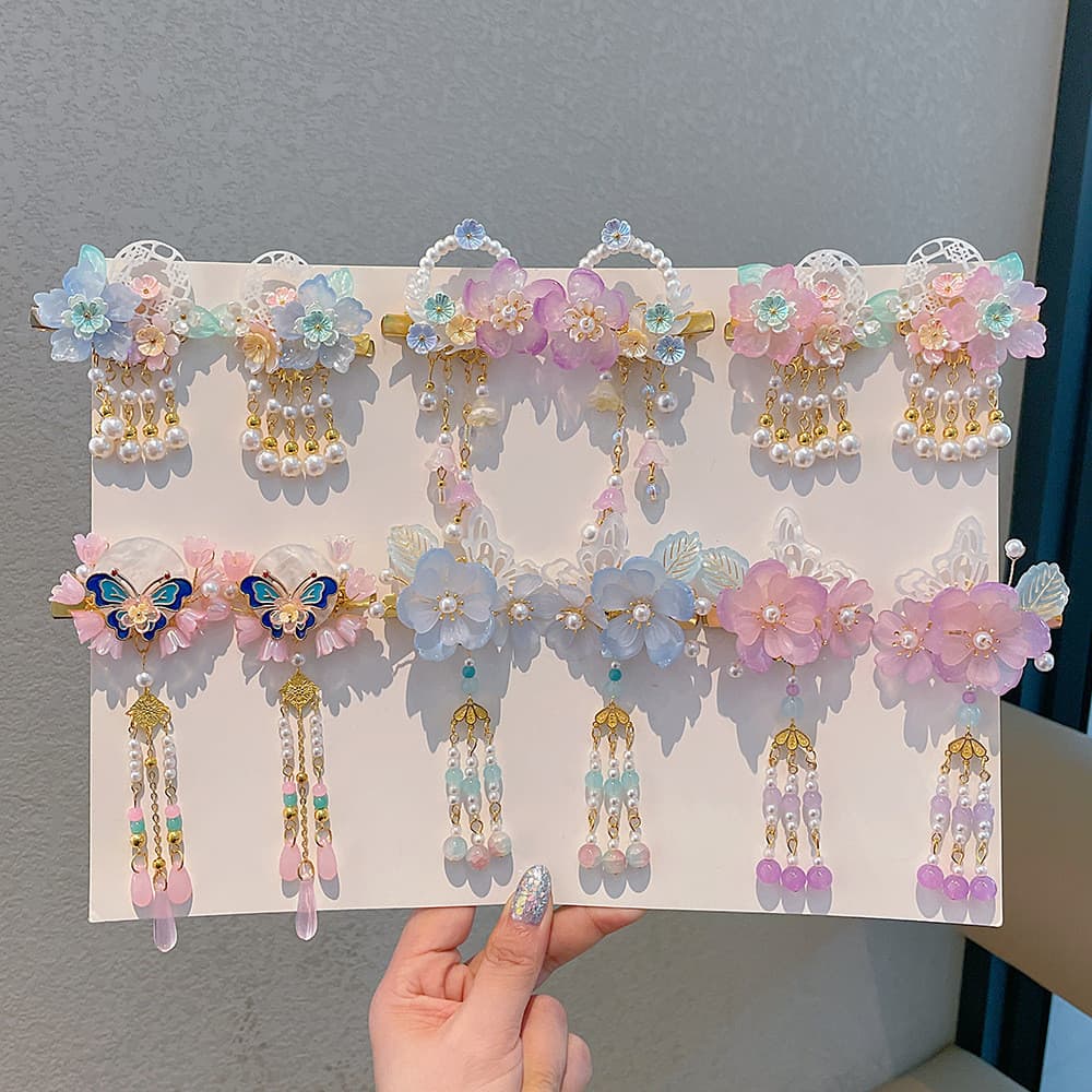 Crianças acessórios de cabelo antigos meninas Hanfu cocar meninas acessórios de fantasia antiga borla flor Super fada es