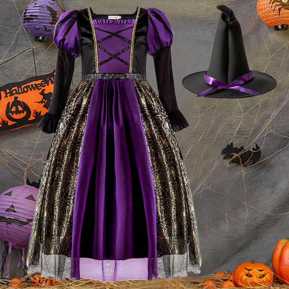 Traje De halloween Saia Infantil cosplay Roupas De Bruxa Feminina Vestido De Festa Para Meninas Aranha