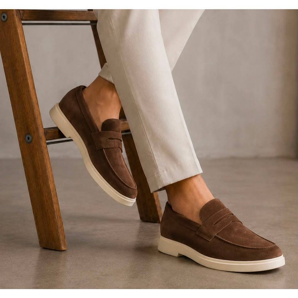 Sapato Mocassim Loafer Masculino Slip On Social Camurça Casual Confortável Calce Fácil Esporte Fino Mabeco