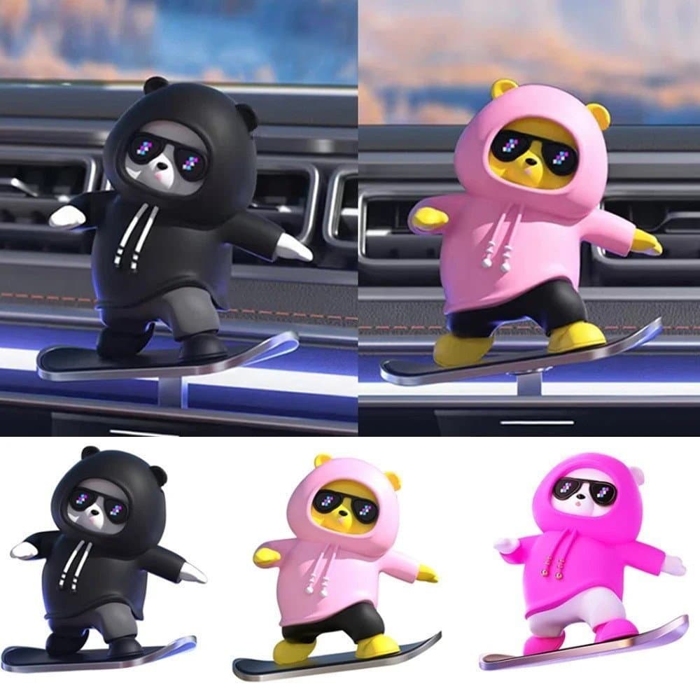 Urso de Skateboard, Carro de Brinquedo Deslizante Automático, Boneco, Ornamentos para Console Central, Acessórios de Dec