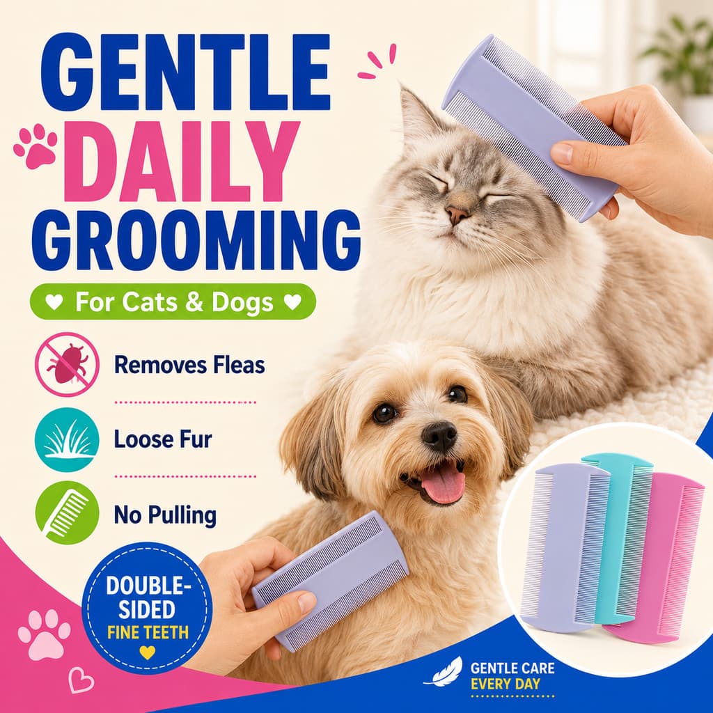 Pente Antipulgas Dupla Face para Cães e Gatos Dentes Finos Limpeza e Remoção de Pelos