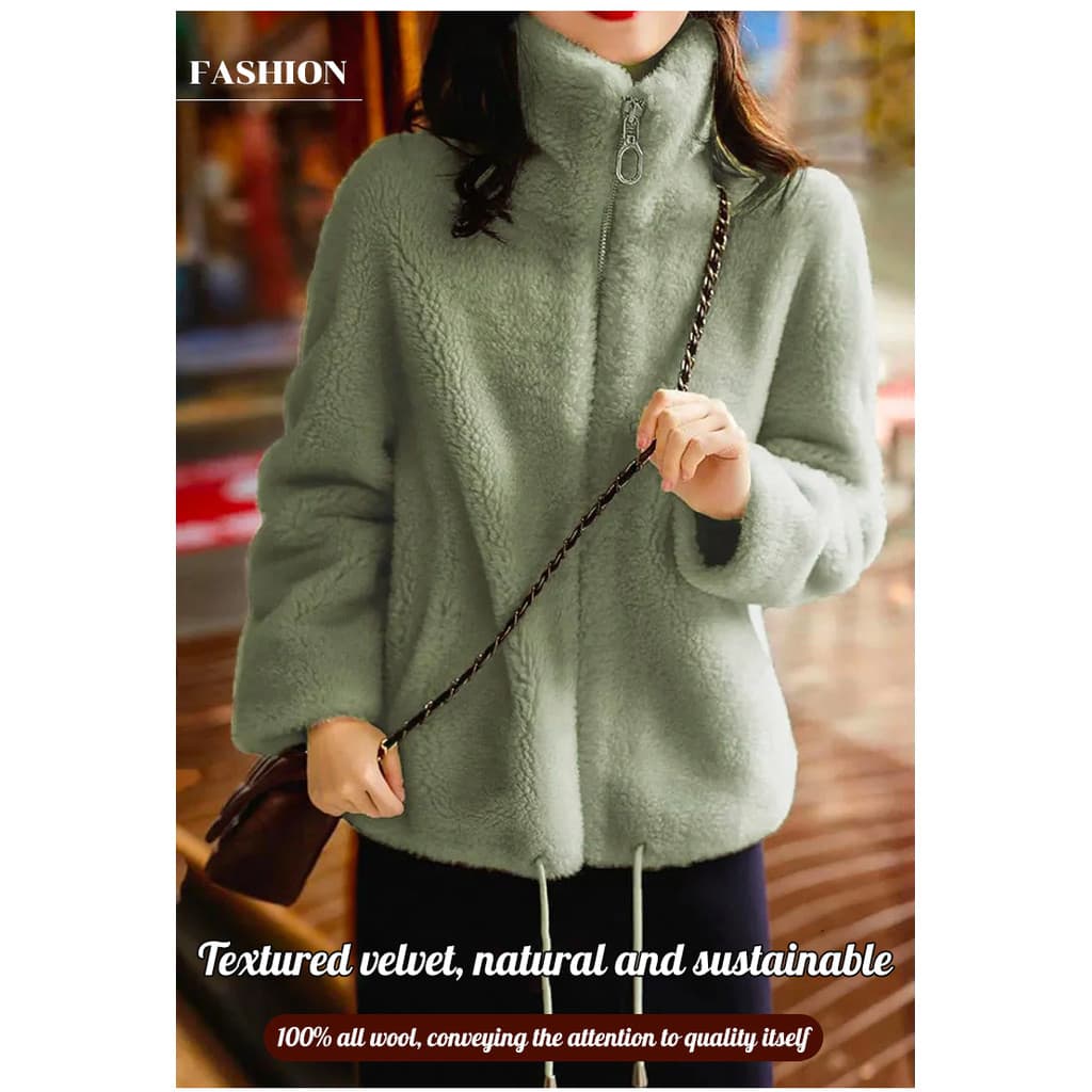 【Estilo Casual Feminino】Warm Coral Fleece Zip Hoodie For Women/Casaco Feminino/Casaco de Inverno com Zíper