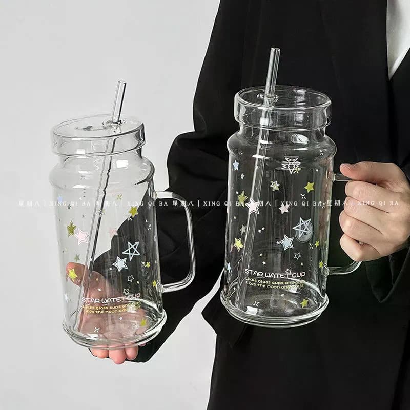Vidro de grande capacidade de alto valor com tampa Copo de suco de vidro de grande capacidade Copo de café resistente ao