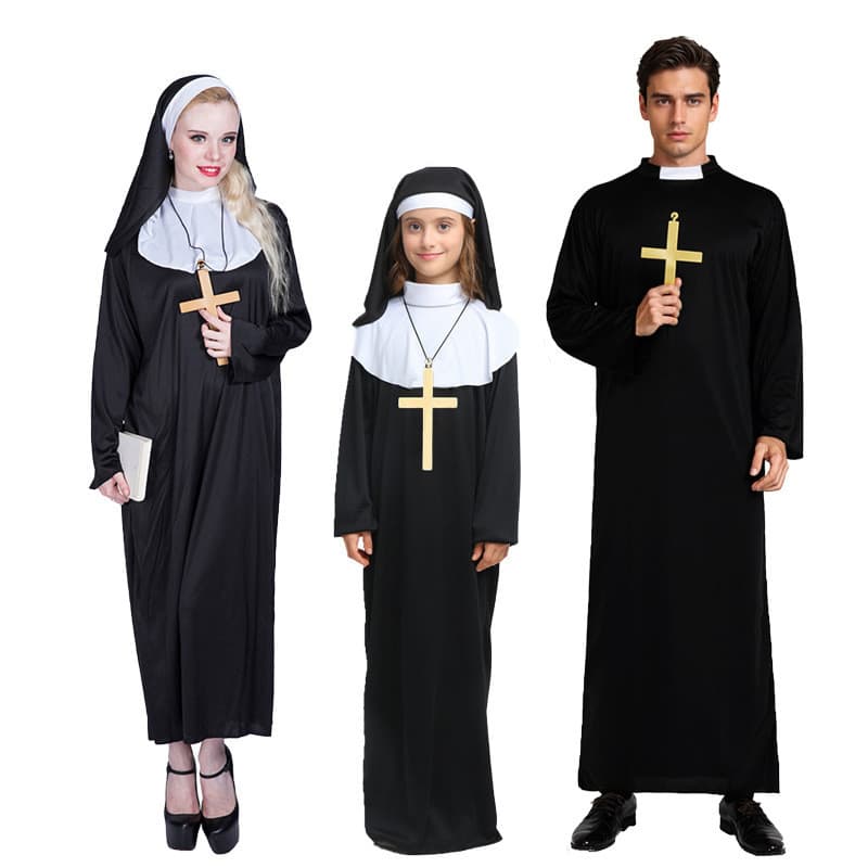 Halloween adulto freira roupas virgem maria sacerdote Pastor Cosplay bola desempenho traje