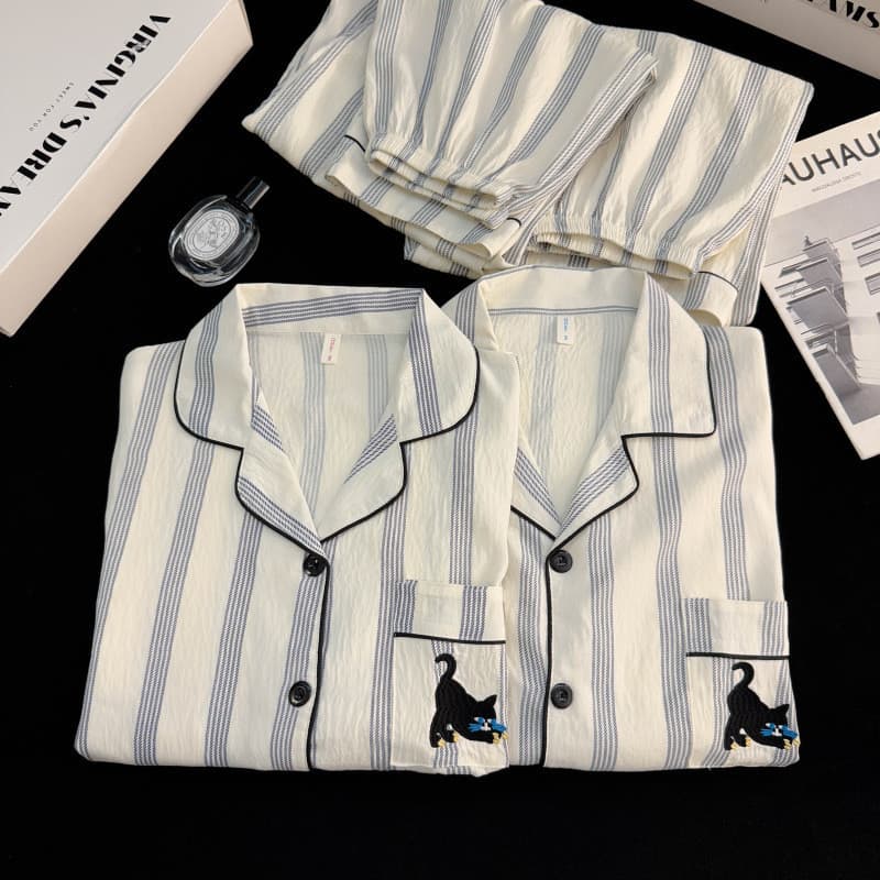 Listrado gato preto nuvem pijamas de algodão outono inverno casais venda quente 2026 novo estilo Homewear calças de mang
