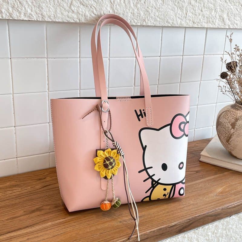 Zhouman versão coreana diy bolsa tecida à mão kt impressa bolsa de ombro de grande capacidade bolsa de Material costurad