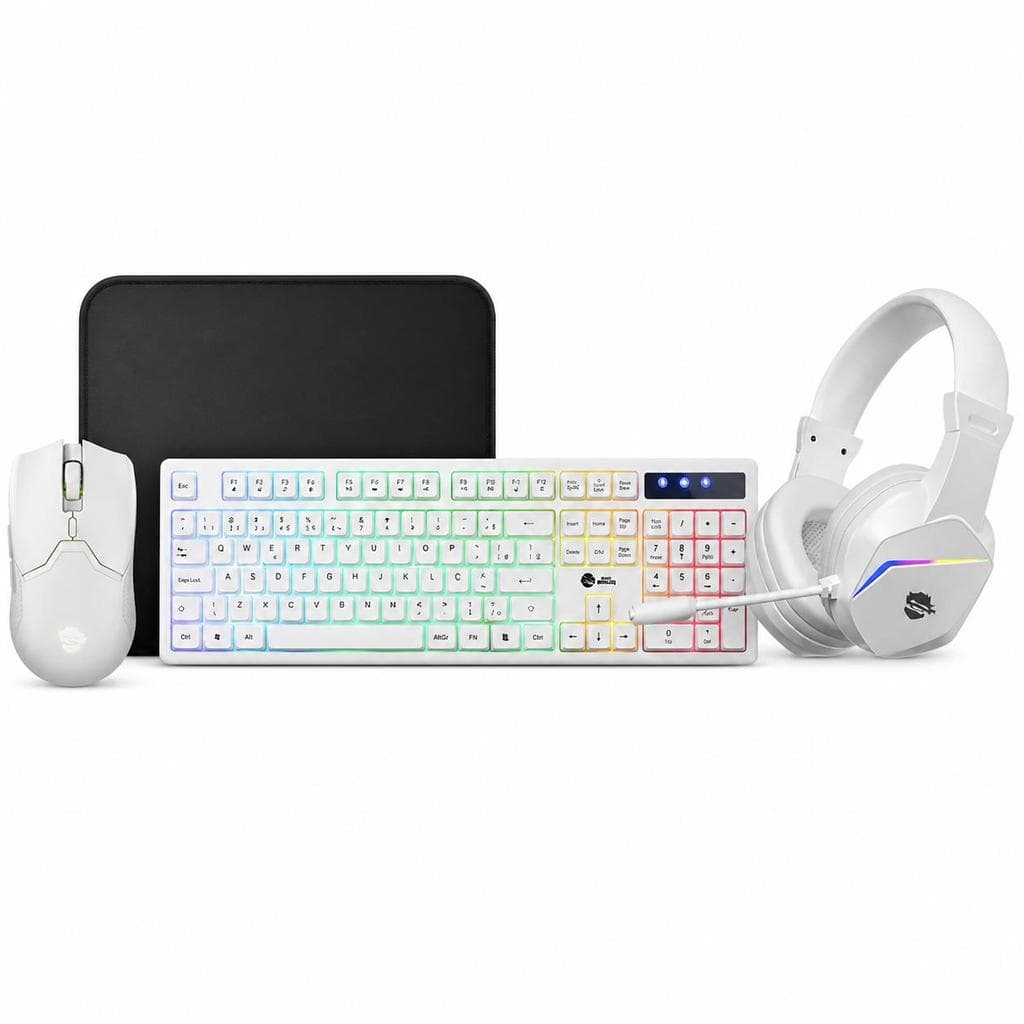 Kit Gamer Ninja Squad, 3.600 DPI, ABNT2, Rainbow, Branco