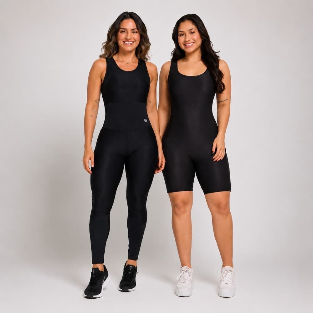 Kit Macacão + Macaquinho Feminino Adulto Fitness Canelado Com Bolsos Zero Transparência Macaquinho Academia