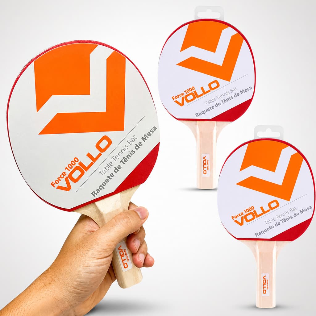 Raquetes de Tênis de Mesa Ping Pong Force 1000 Vollo VT601 Kit com 2 Raquetes Profissionais Preto e Vermelho