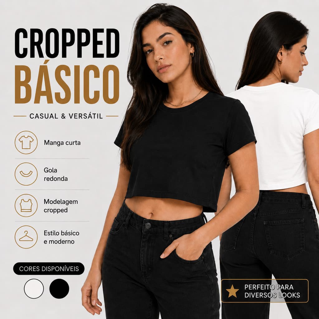 Cropped Manga Curta Feminino Cotton Blusinha Curta Camiseta Básica 100% algodão