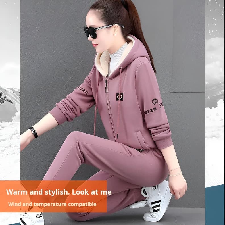 【Ideal Para Frio】✅Loose Hoodie Two-Piece Set✅ Roupa De Lã/Confortável/Quente/Para Estudantes/Usar Em Casa