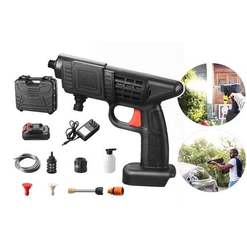Pistola Lavagem Portátil Recarregável Alta Pressão Bico Ajustável Kit 8 Peças