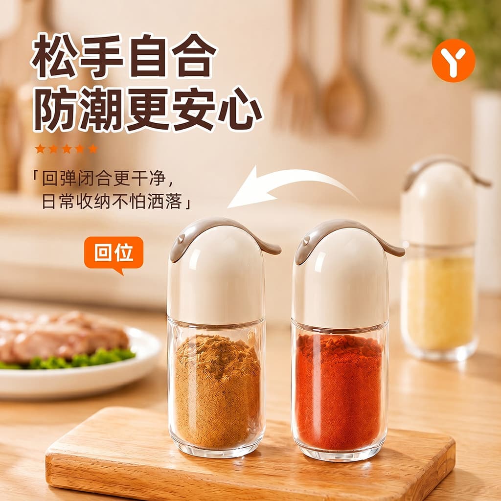 Novo frasco de tempero para pássaros, tempero de cozinha doméstico, armazenamento selado, saleiro de vidro, MSG, tempero