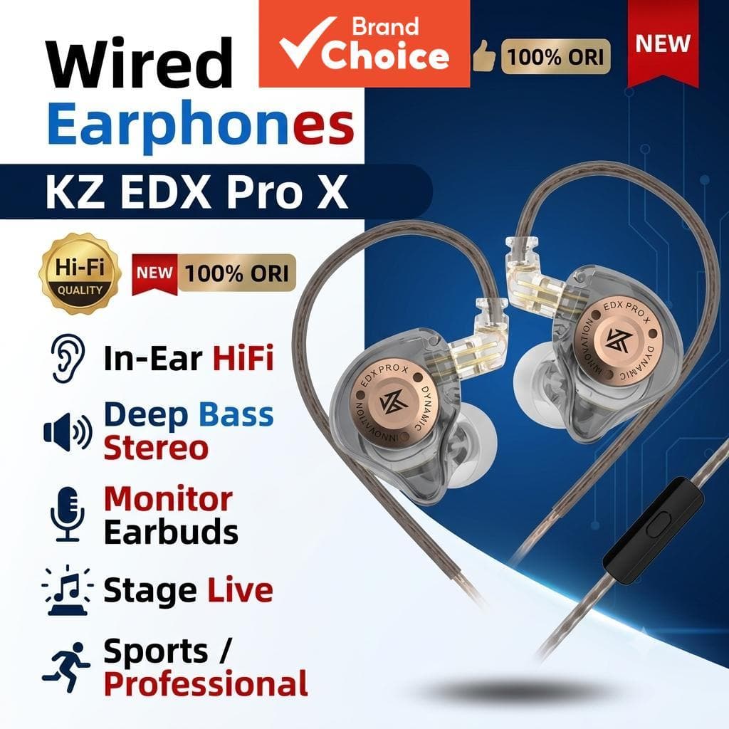 Fones de Ouvido KZ EDX Pro X com Fio, Intra-Auriculares HiFi de Graves Estéreo para Palco e Monitoração, Fones
