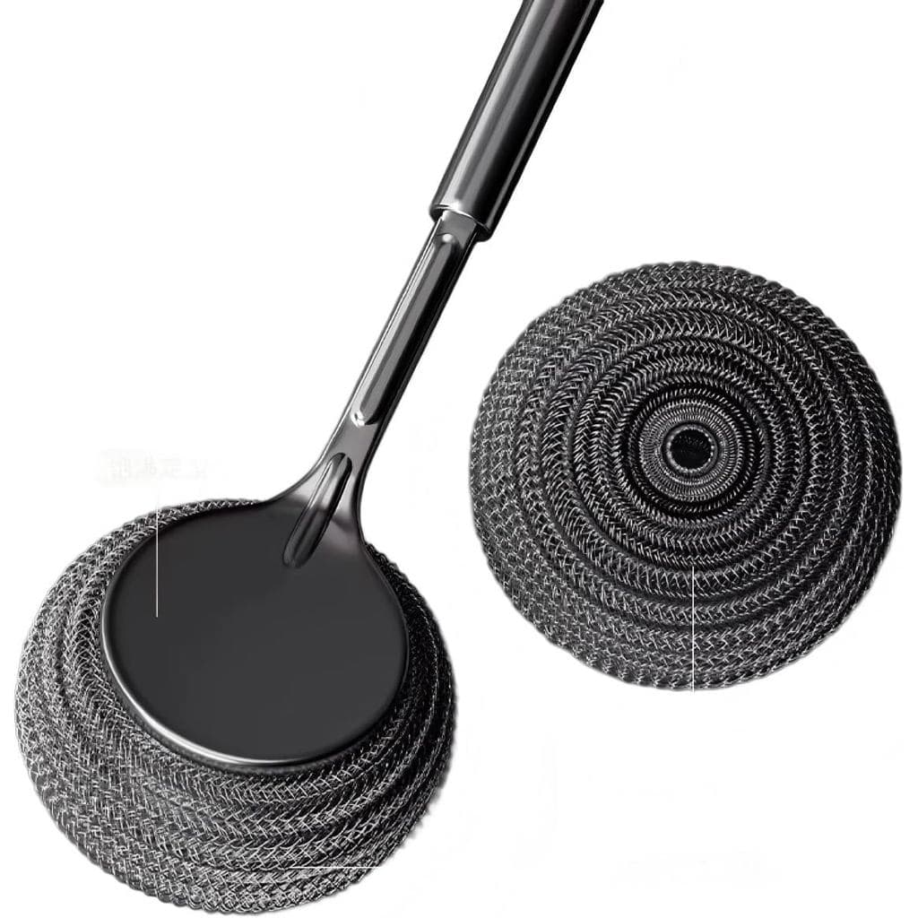 Escova de Limpeza para Panelas com Cabo Longo em Aço Inoxidável e 2 Cabeças Substituíveis, Escova Resistente para Ferro