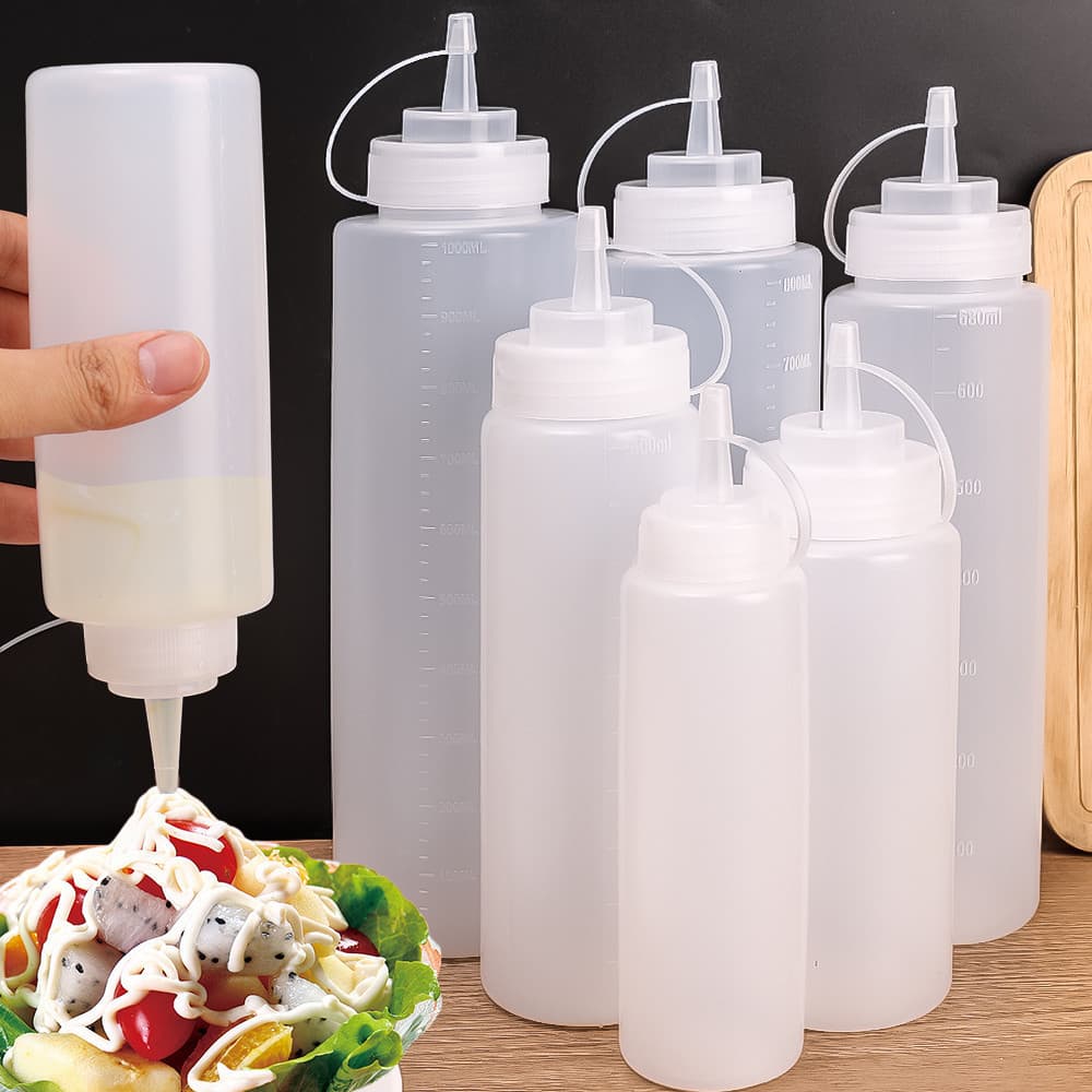 1/2 Pçs 240ml Condimento Squeeze Garrafa Molho Espremer Esguicho Xarope Recipiente Com Tampas Na Tampa Acessórios De Coz