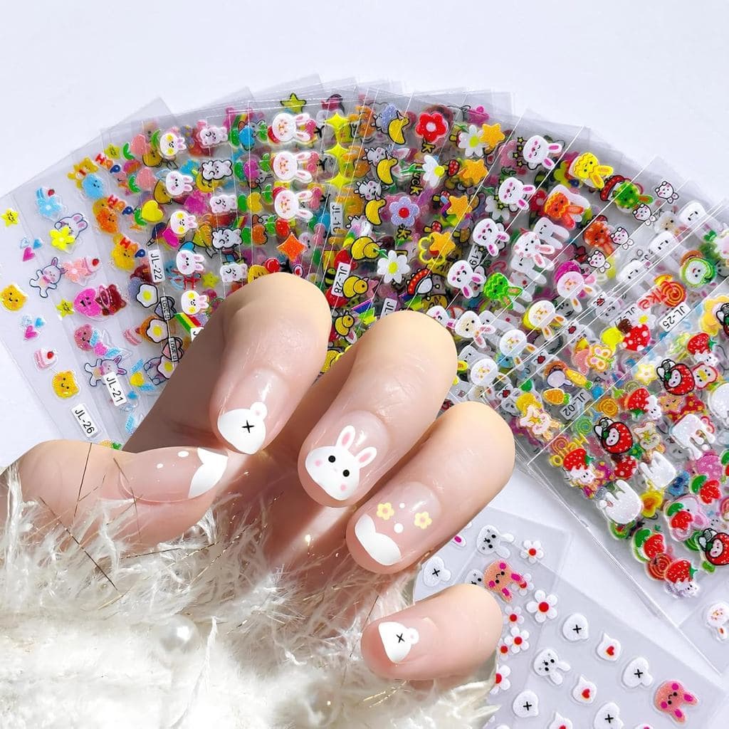 30 Folhas de Adesivos de Unhas de Páscoa - Adesivos de Unhas 3D Autoadesivos com Tema de Coelho para Decorações de Unhas