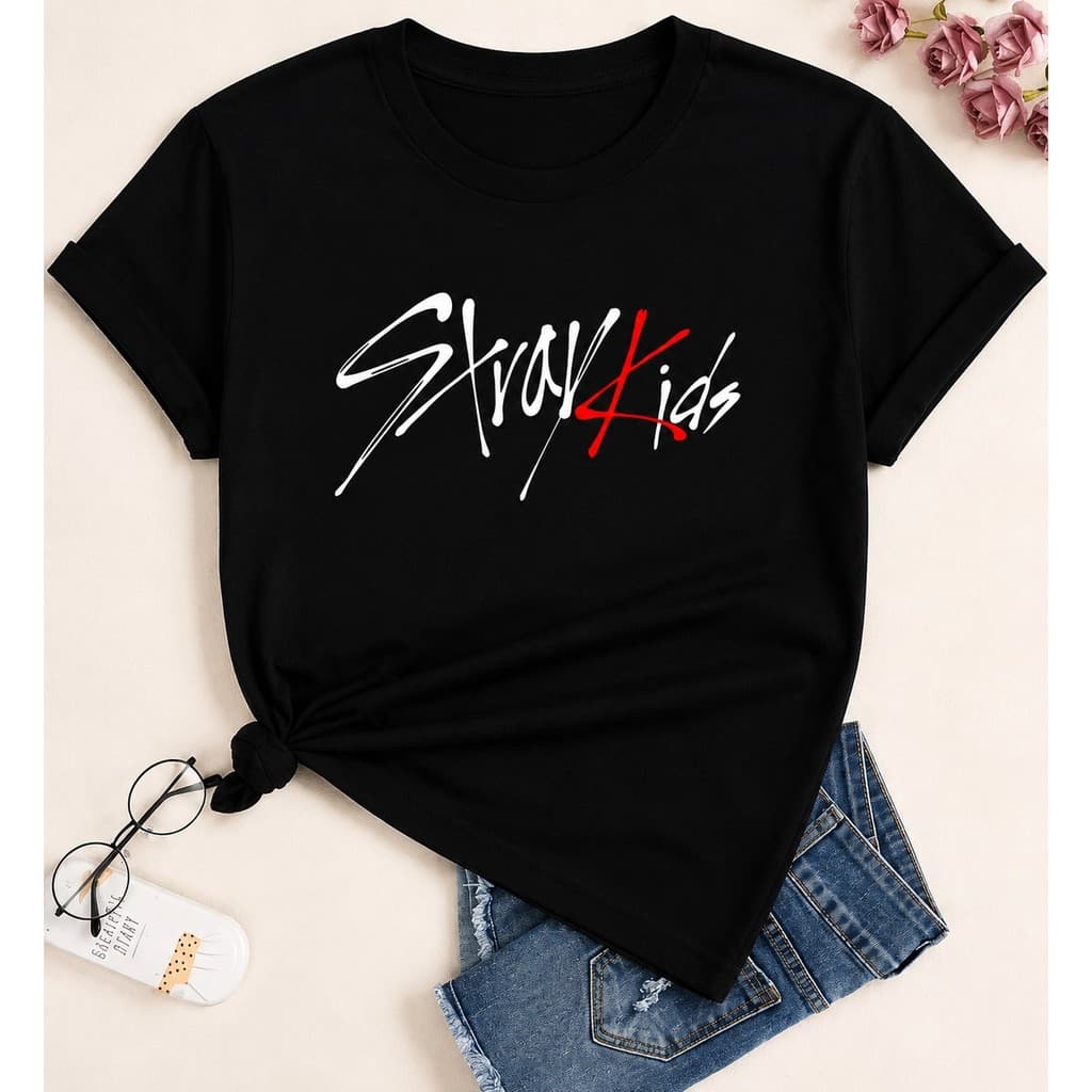 Camiseta Stray Kids Logo Estilo Graffiti Unissex K-Pop Casual Camisa Streetwear