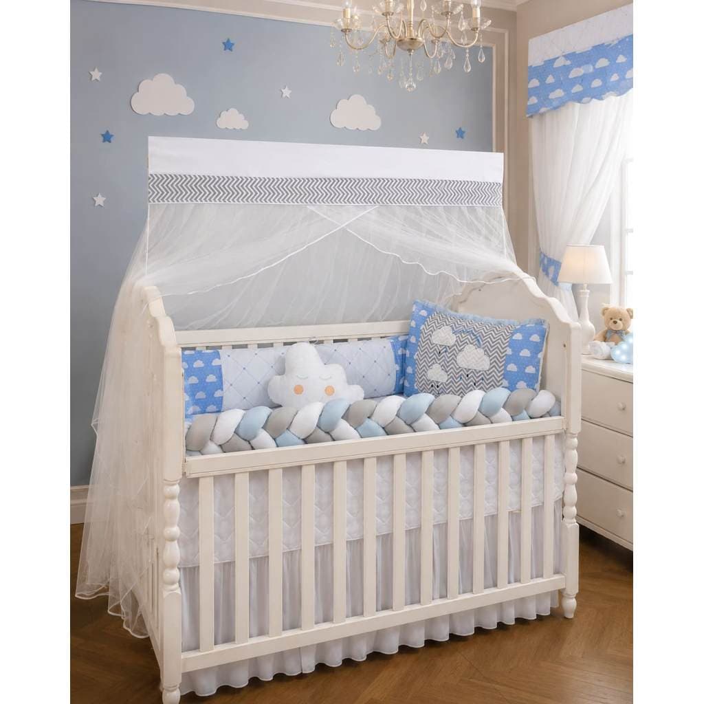 Kit de Berço Chuva de Amor Azul 9 peças Trança Encanto Brubrelel