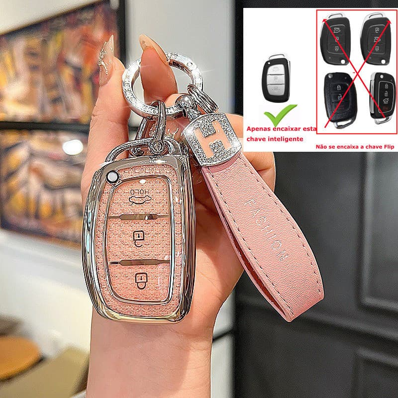 Capa para Chave de Carro em Material TPU com Revestimento Brilhante para Hyundai Tucson, Santa Fe, Rena, Sonata, Elantra