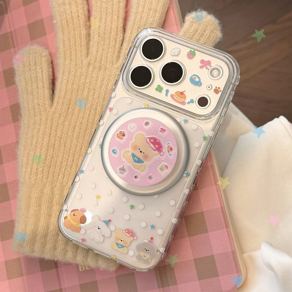 Filhote de cachorro infantil adequado para Apple 17promax caso de telefone iphone16 bolinhas suporte magnético 13 menina