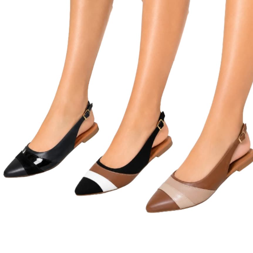 Sapatilha Feminina Slingback Bico Fino Elegante Confortável