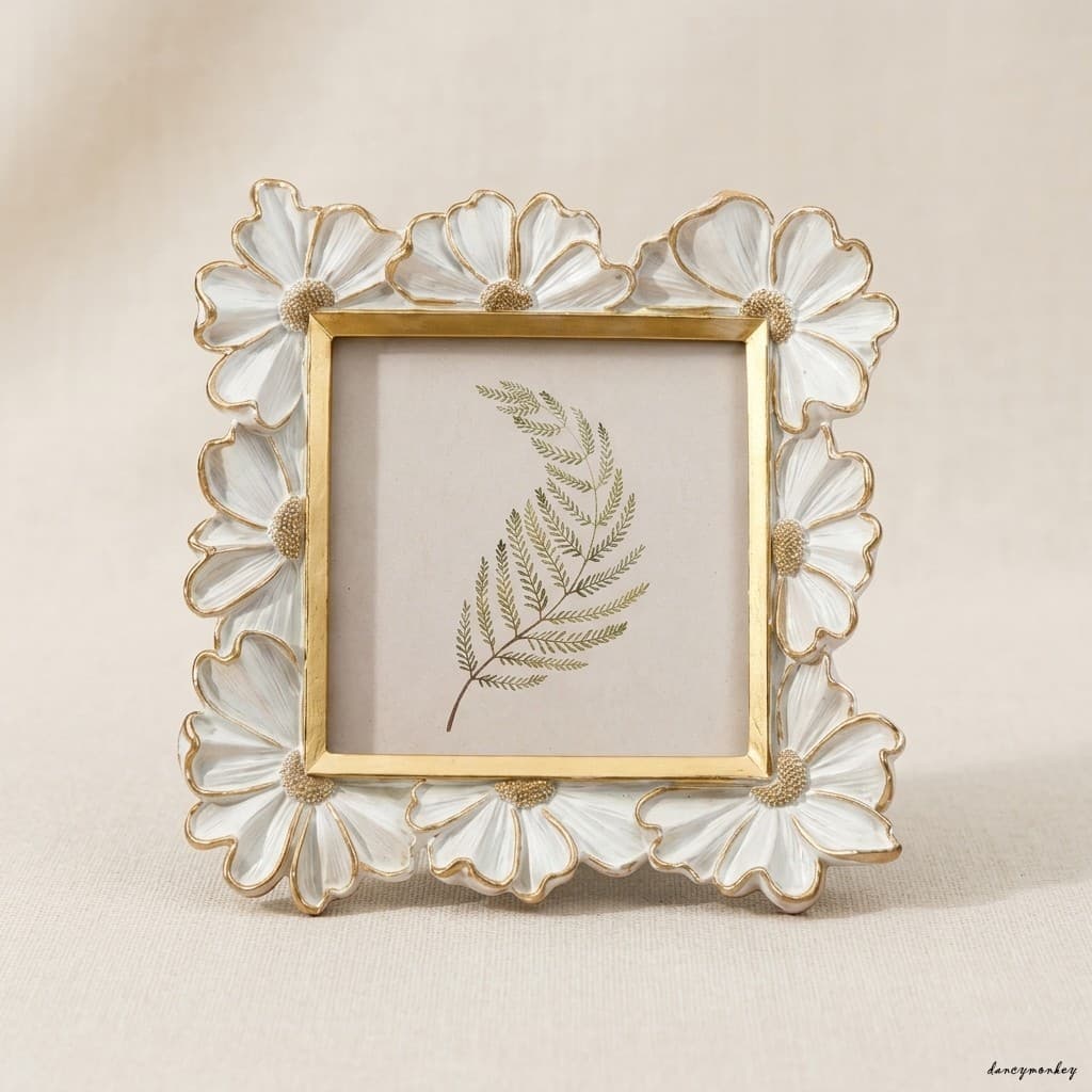 Moldura De Pétala 3D Estilo Francês Foto Em Formato De Flor Branca E Dourada Decoração De Mesa De Resina Para Sala De Es