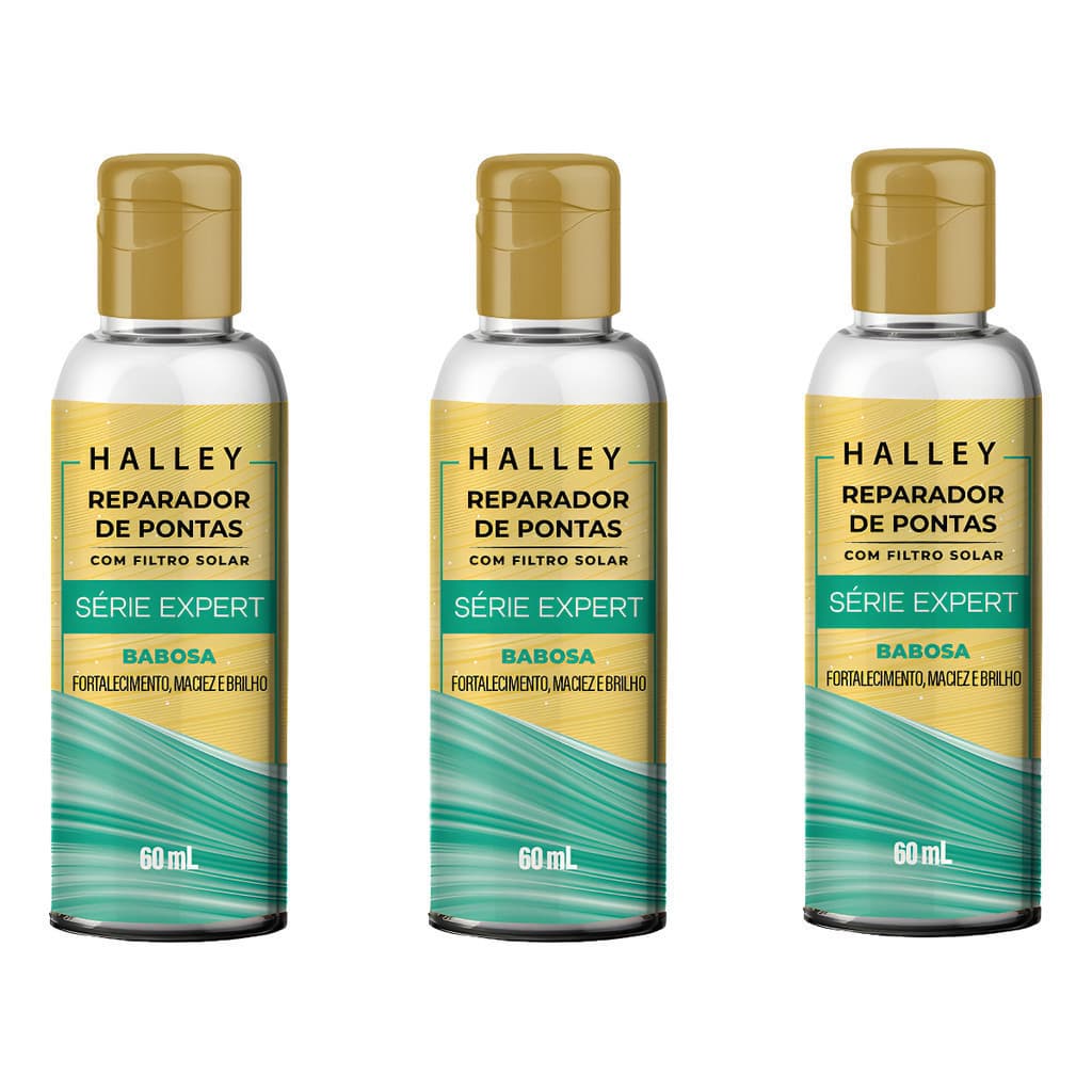 Série Expert Halley Babosa Fortalecimento, Maciez e Brilho 60ml cada kit 3 Reparadores