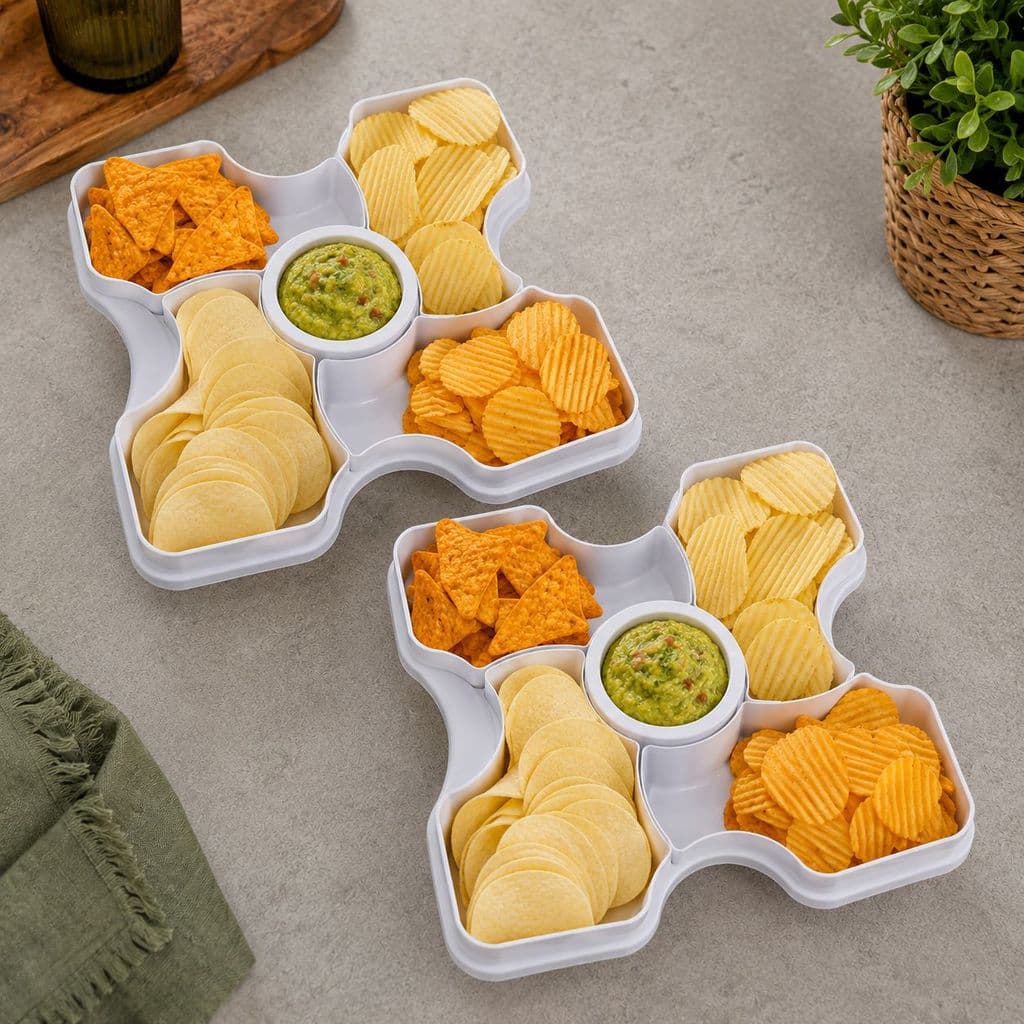 Kit 2 Petisqueiras 4 Quatro Divisórias Removíveis Petiscos Frios Molhos Aperitivos Festa Quadrada Top