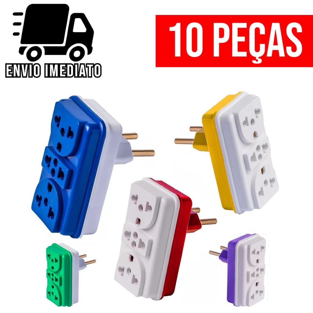 Adaptador de Tomada T Colorido Benjamin 3 Entradas Bivolt Universal 10A e 20A