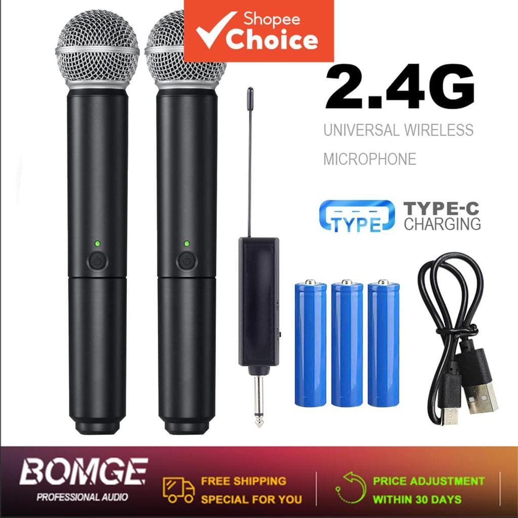 BOMGE Microfone Sem Fio Transmissor Portátil para Canto, Vocal, Performance e Sistema Profissional de Palco