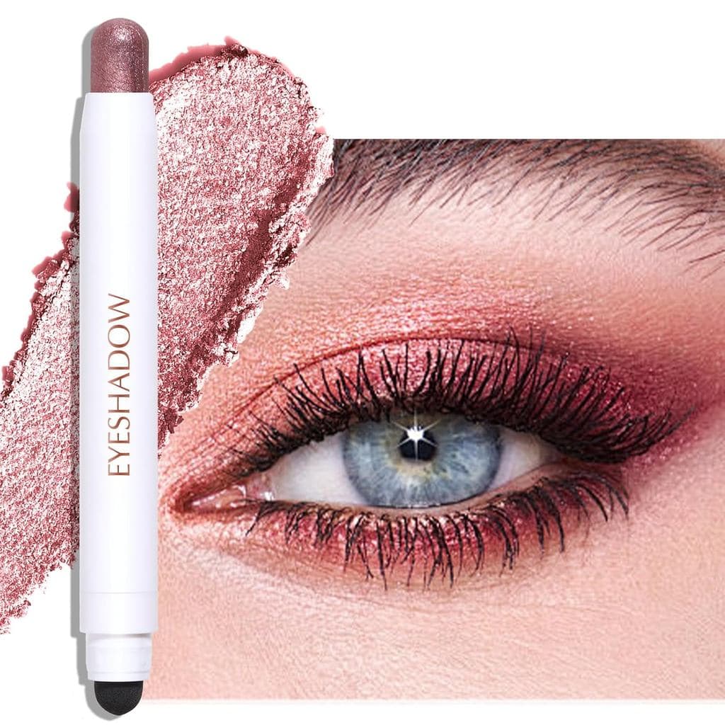 Sombra em Bastão Rosa Cobre com Brilho, Sombra em Creme de Longa Duração, À Prova de Rugas, Sombra de Olhos com Glitter