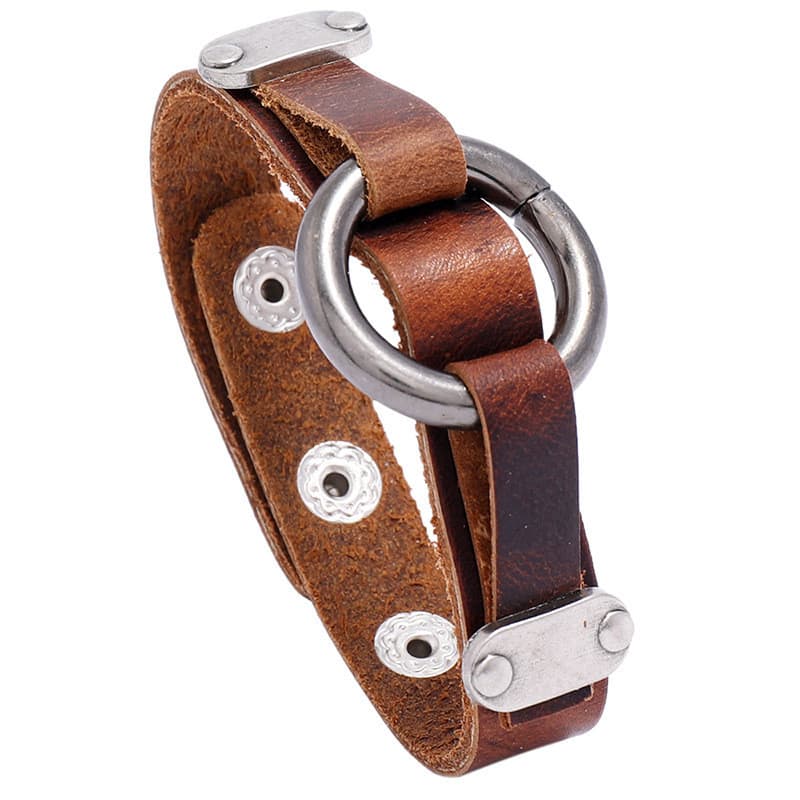 2021 novo estilo criativo único pulseira de couro masculino europeu americano na moda jóias simples Retro círculo Punk p