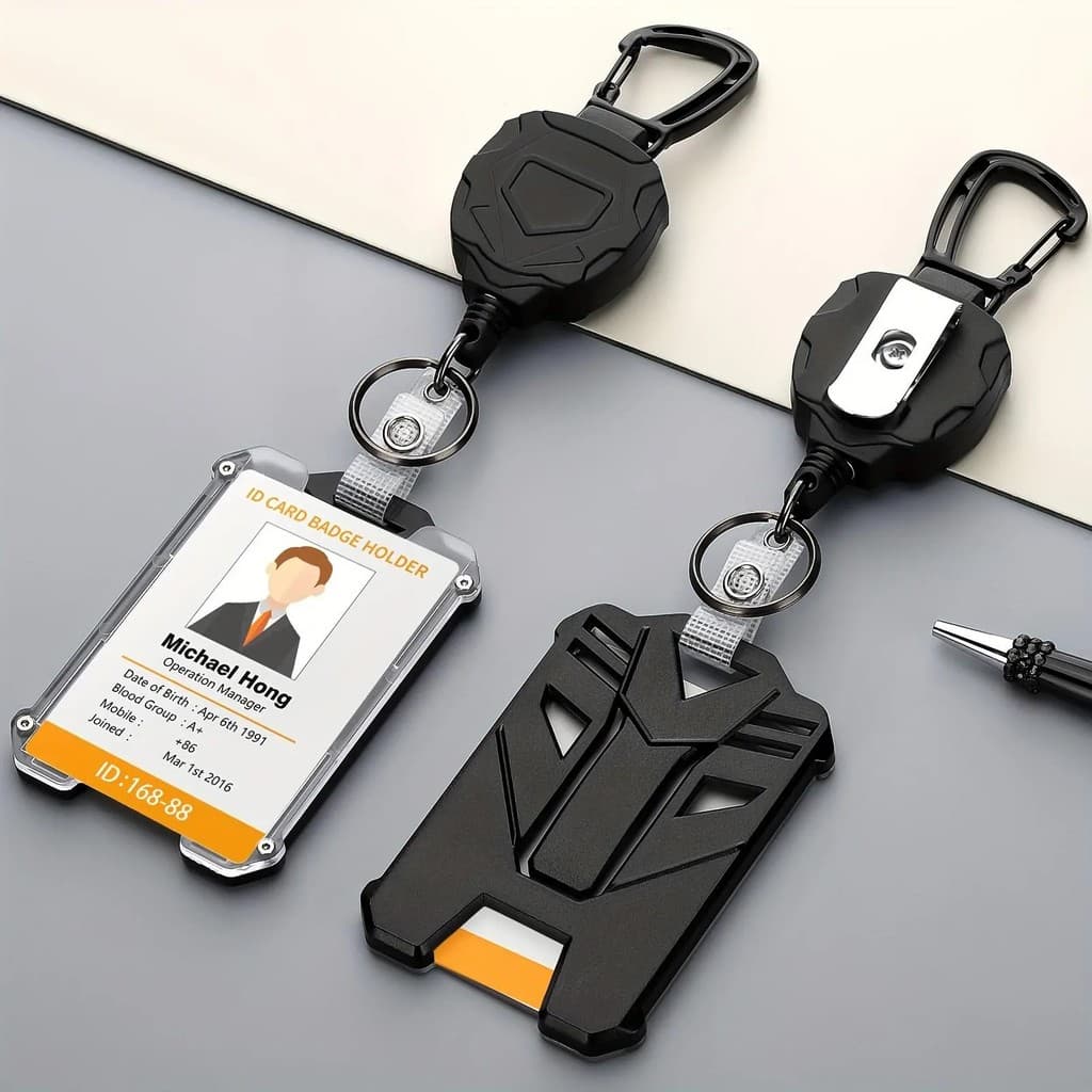 Porta-crachá retrátil de alta resistência, 1/10 conjuntos de porta-crachás com chaveiro e suporte para cartão de identif