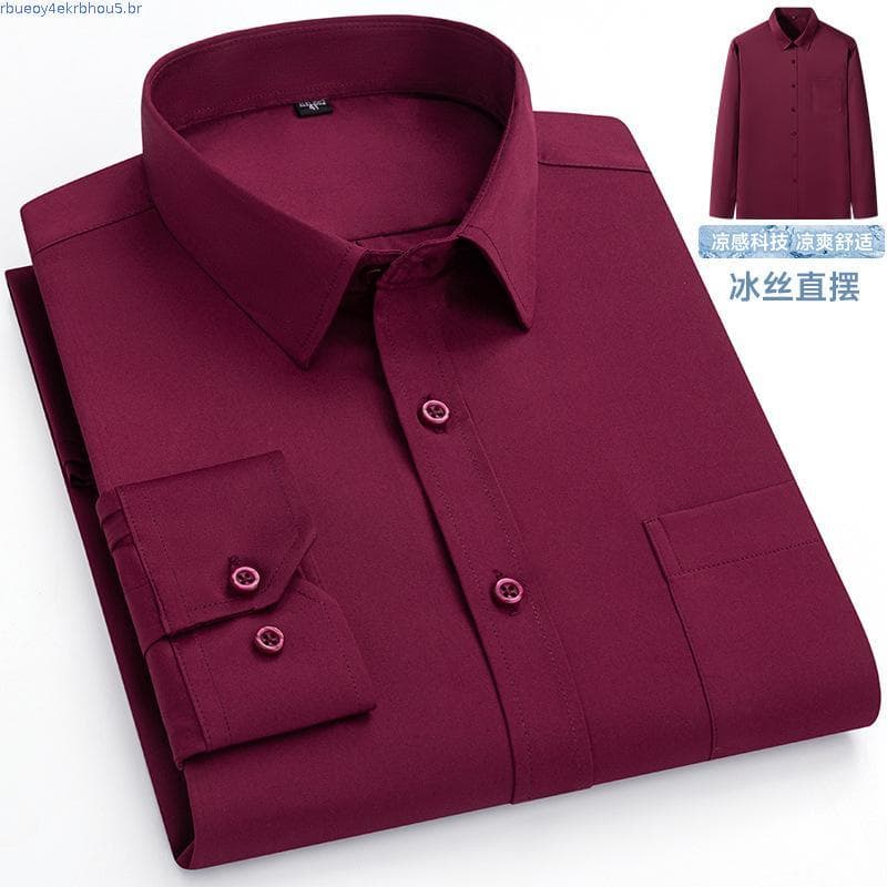 Yu Zhaolin primavera outono estilo csa de seda gelo masculina com bolsos manga longa não-ferro Anti-rugas Casual resp