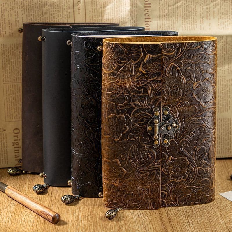 A5 couro genuíno retro em relevo bloco de notas manual viagem kraft caderno manual papel kraft retro High-End estilo eur