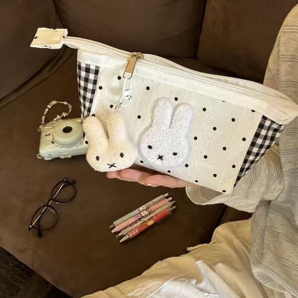 | 【pencil case】 | ☛Versão coreana polka dot Miffy coelho lápis caso de lápis de alto valor menina bolinhas rendas estuda