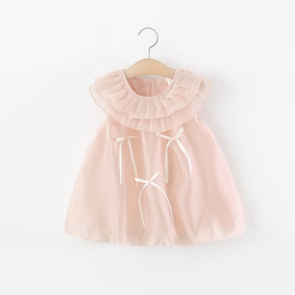 Moda roupas infantis meninas vestido sem mangas verão crianças meninas bebê doce plissado crepúsculo gaze flor Bud vesti