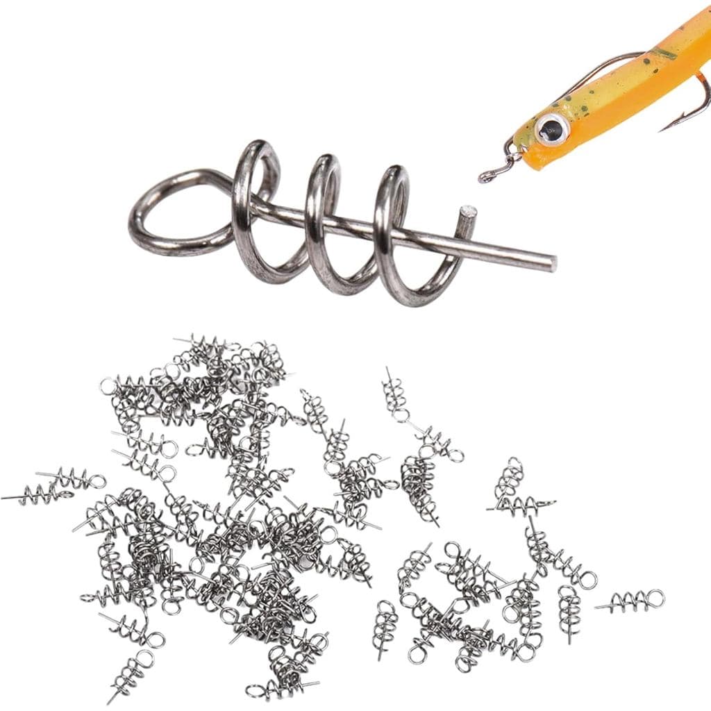50Pcs Fishing Twist Lock Pins, Fishing Centering Pin Spring Twist Lock Pack 14mm Silver Spring Hooks for Soft Lure Bait