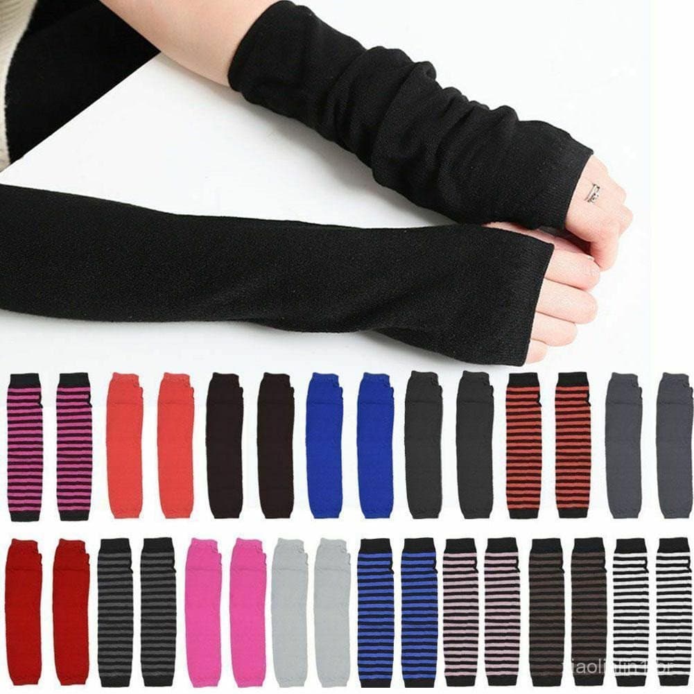 Conjunto de Meias Altas Quentes / Luvas Listradas ZL9O