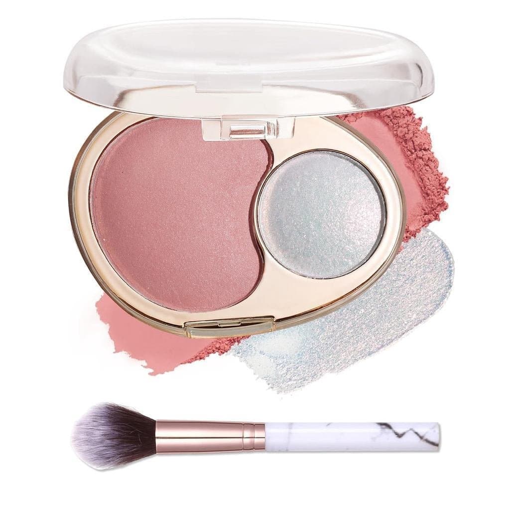 Pó Iluminador Perolado Rosa Nude 2 em 1, Pó Matte para Blush e Contorno Facial, Conjunto de Maquiagem Profissional IPO2