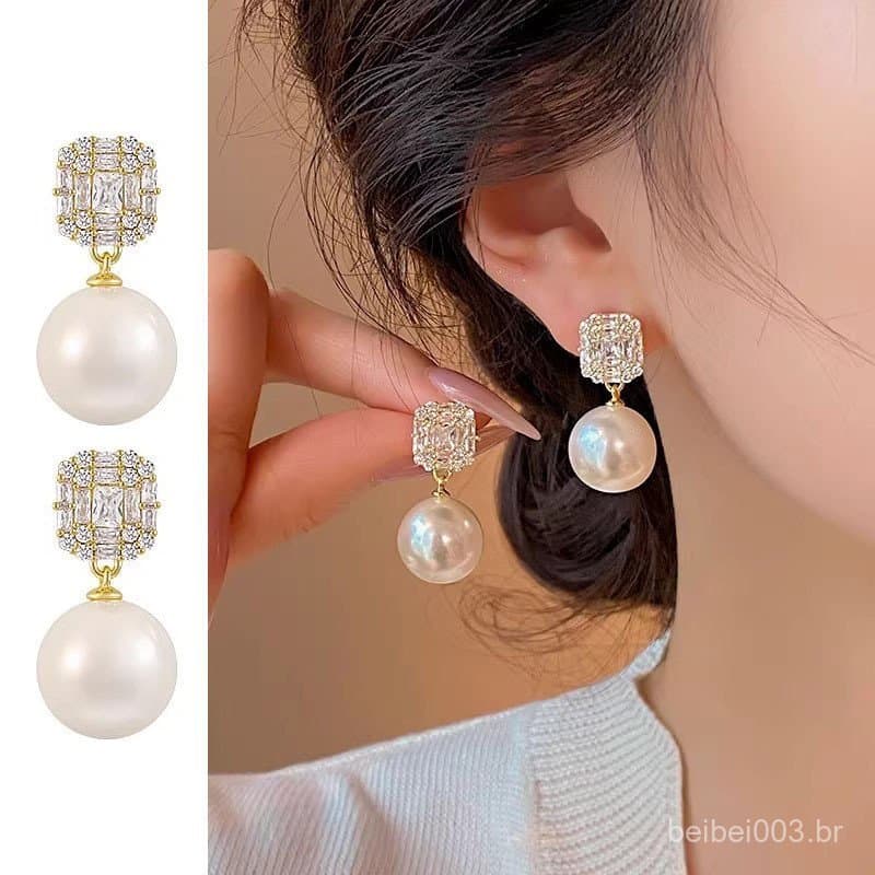 Brincos Femininos De Zircônia E Pérola, Brincos Franceses, De Elegante E Versátil