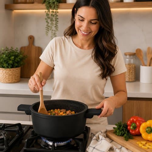 Panela Max Black 20cm Duas Alcas Tampa Vidro Alta Resistência Preta