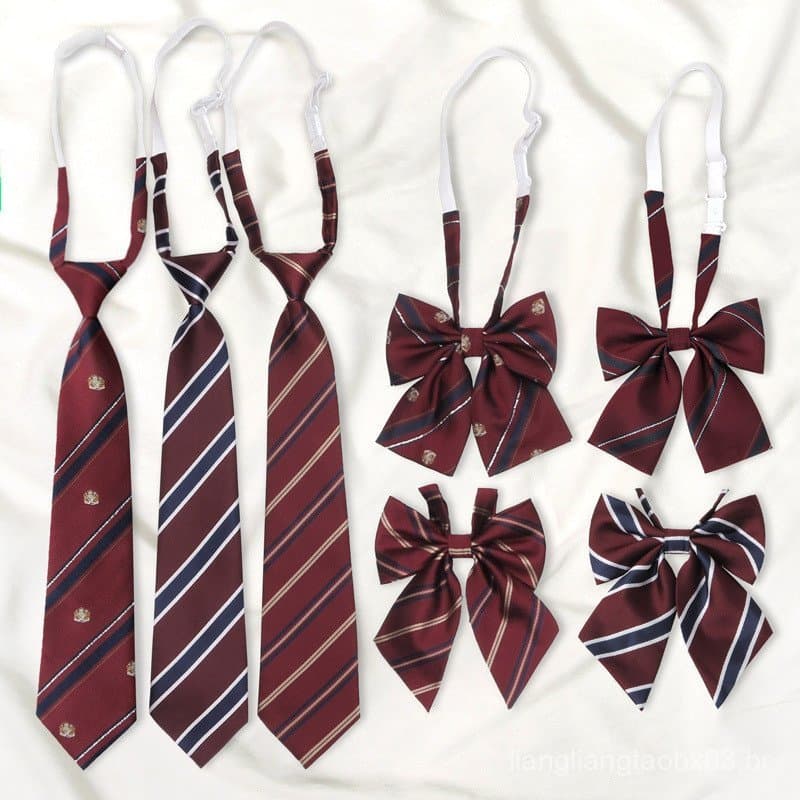 Gravata estilo colegial JK listrada em vermelho, sem laço, acessório para camisa feminina, gravata borboleta, gravata am