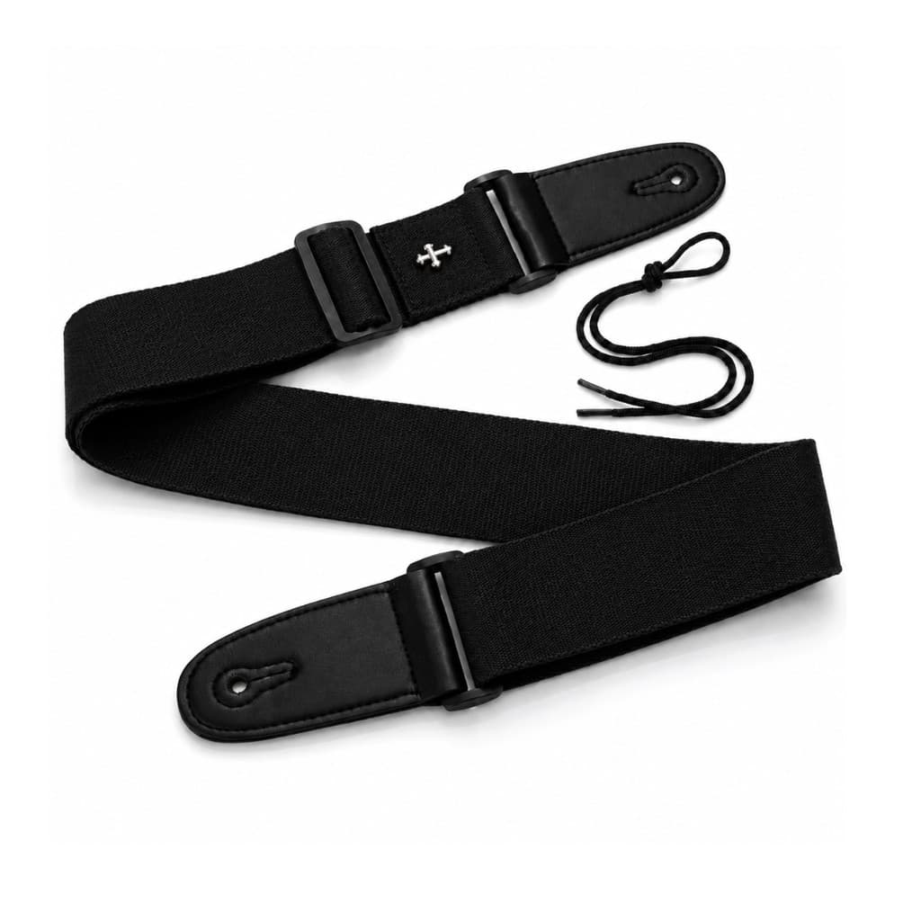 Correia Cristã Preta Para Violão Guitarra Com Crucifixo Em Algodão Vintage Porta Palhetas
