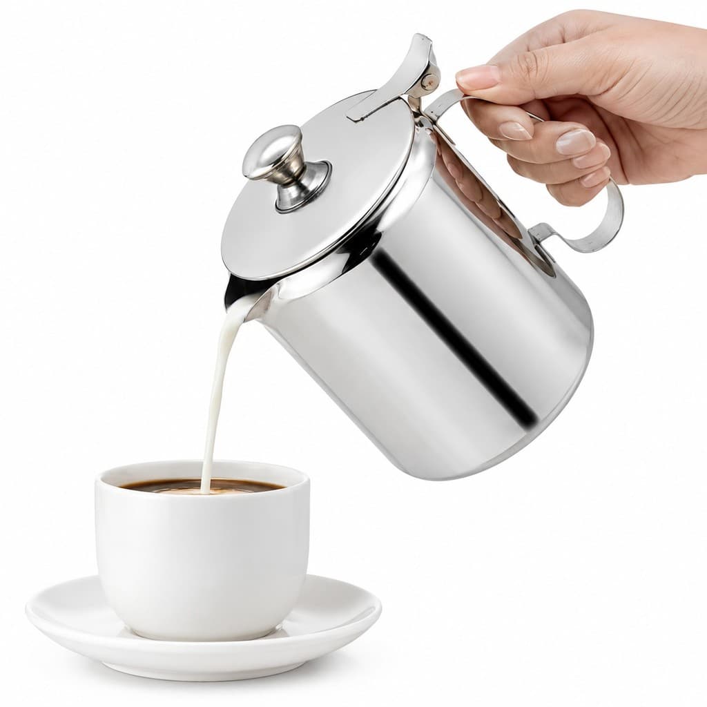 Bule Leiteira Leite Café Chá Aço Inox 600ml C/ Tampa Cozinha Prateado